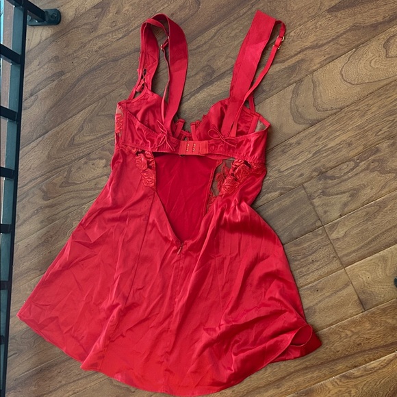 For Love & Lemons Red Satin Lace Corset Bodice Slip Dress Size Small - Picture 9 of 10